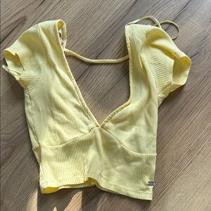 Pull&Bear Yellow Ribbed Crop Tank Top